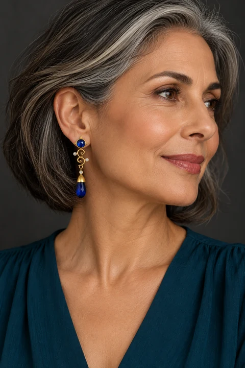 The Mélanie Serenade Earrings worn on a model — AI-generated styling preview