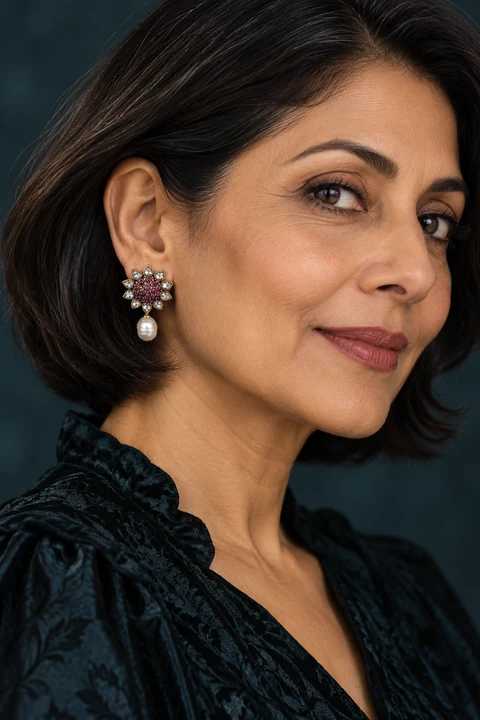 The Cosette Jardin Earrings worn on a model — AI-generated styling preview