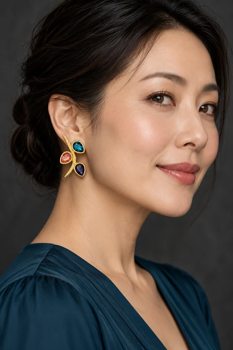 The Joséphine Promenade Earrings worn on a model — AI-generated styling preview