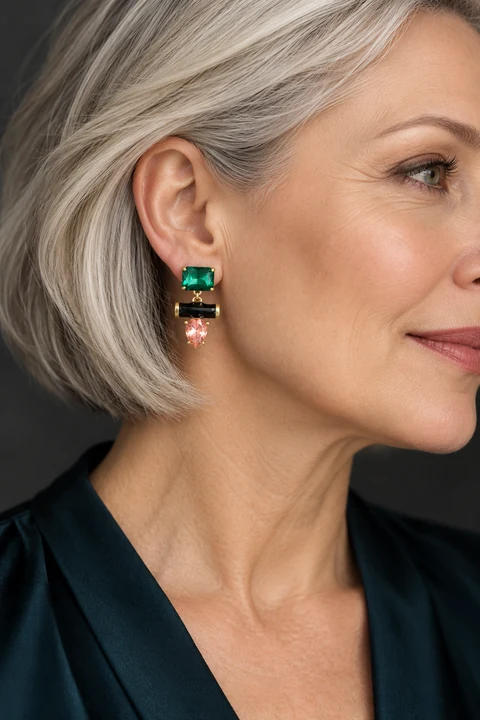 The Sophie Waltz Earrings worn on a model — AI-generated styling preview