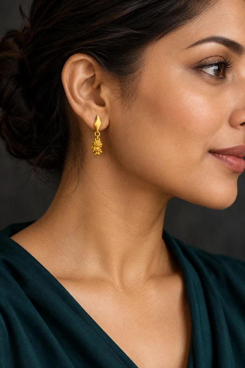The Camille Reverie Earrings worn on a model — AI-generated styling preview