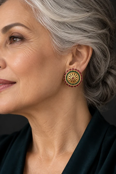 The Salomé Fleur Earrings worn on a model — AI-generated styling preview