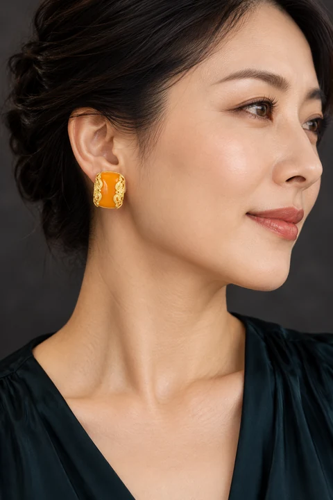 The Margot Reverie Earrings worn on a model — AI-generated styling preview