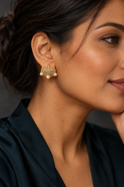 The Lucie Waltz Earrings worn on a model — AI-generated styling preview