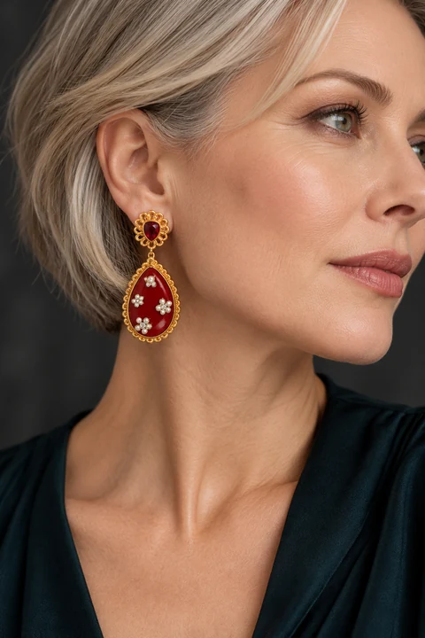 The Liliane Fleur Earrings worn on a model — AI-generated styling preview