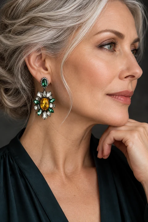 The Charlotte Sonata Earrings worn on a model — AI-generated styling preview