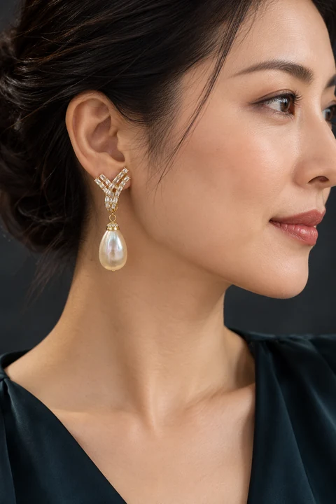 The Avril Poème Earrings worn on a model — AI-generated styling preview
