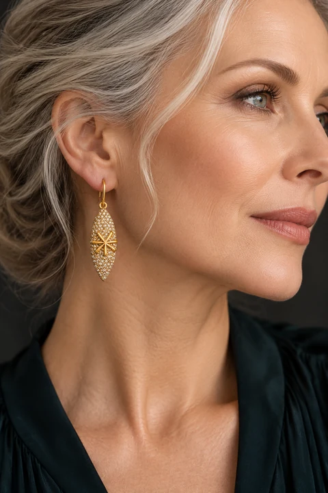 The Pauline Poème Earrings worn on a model — AI-generated styling preview