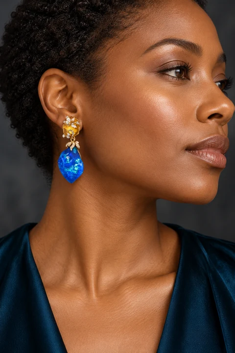 The Léonie Rhapsody Earrings worn on a model — AI-generated styling preview
