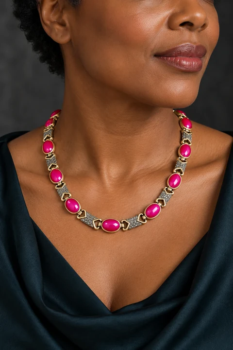 The Venice Pink Necklace worn on a model — AI-generated styling preview
