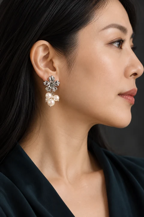 The Adeline Serenade Earrings worn on a model — AI-generated styling preview