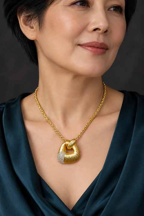 The Inès Sonata Necklace worn on a model — AI-generated styling preview