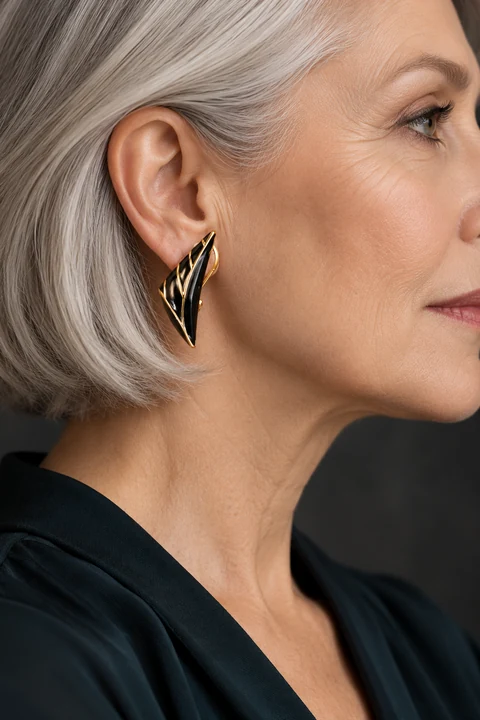 The Claire Rhapsody Black Earrings worn on a model — AI-generated styling preview