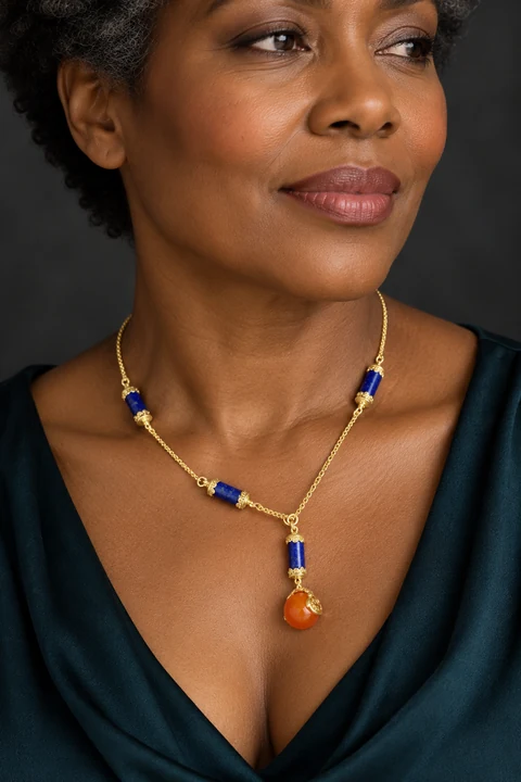 The Ophélie Fleur Necklace worn on a model — AI-generated styling preview