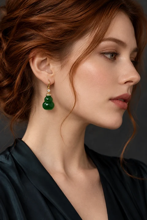 The Simone Arabesque Earrings worn on a model — AI-generated styling preview