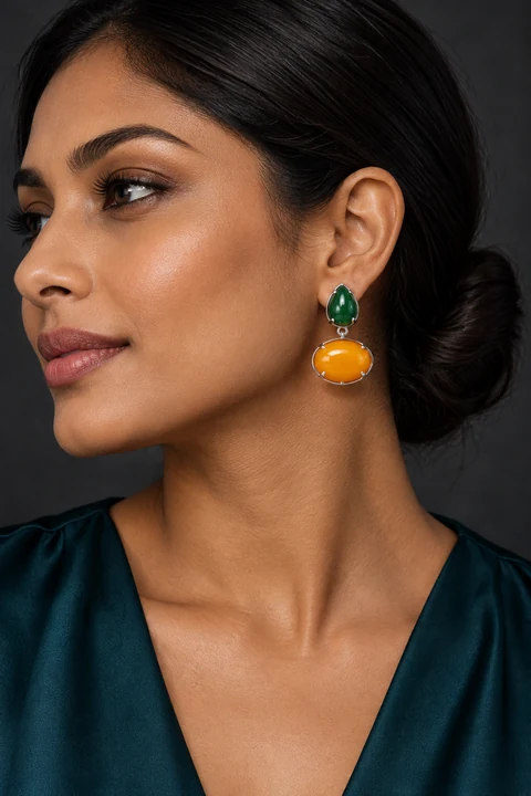 The Brielle Waltz Earrings worn on a model — AI-generated styling preview