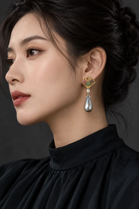 The Marion Promenade Earrings worn on a model — AI-generated styling preview