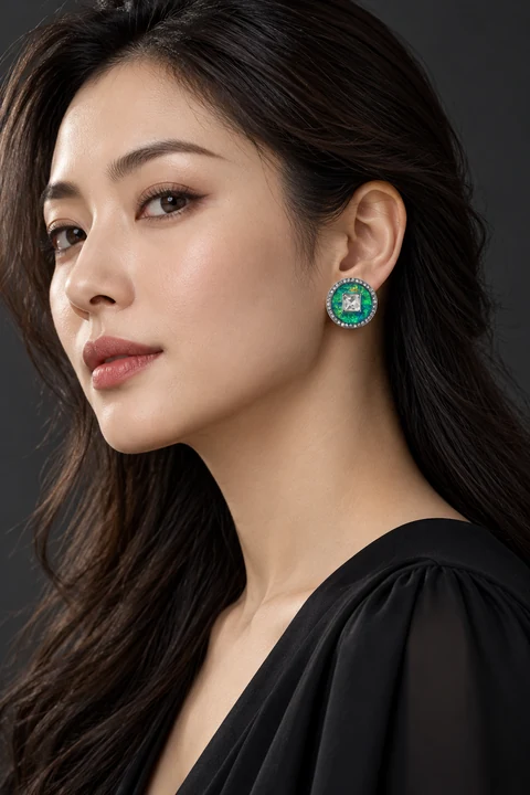 The Inès Rhapsody Earrings worn on a model — AI-generated styling preview