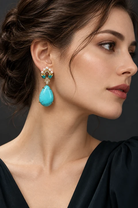 The Gaëlle Reverie Earrings worn on a model — AI-generated styling preview