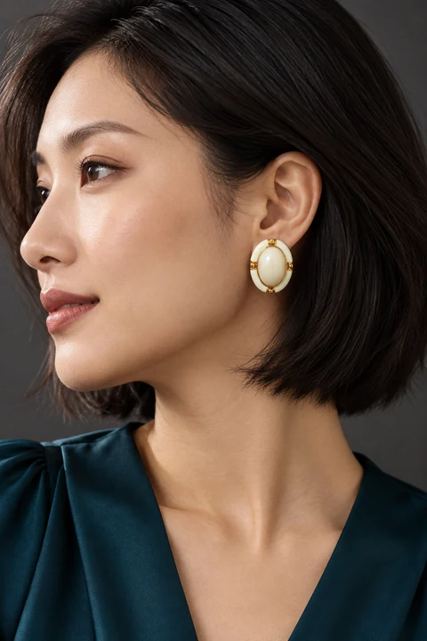 The Rose Sonata White Earrings worn on a model — AI-generated styling preview