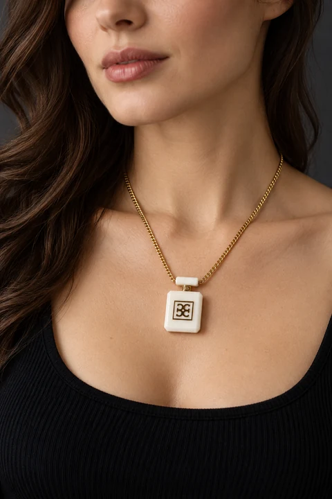The Laure Nocturne White Necklace worn on a model — AI-generated styling preview