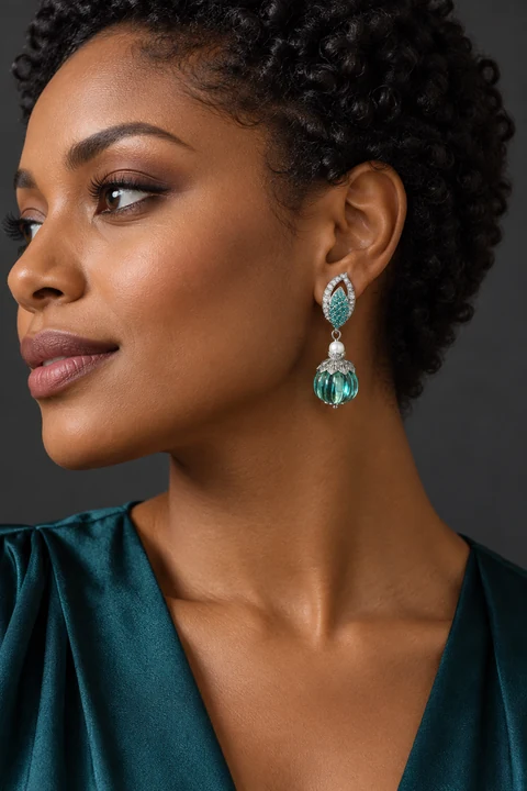 The Salomé Reverie Earrings worn on a model — AI-generated styling preview