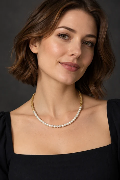 The Clara Waltz Necklace worn on a model — AI-generated styling preview