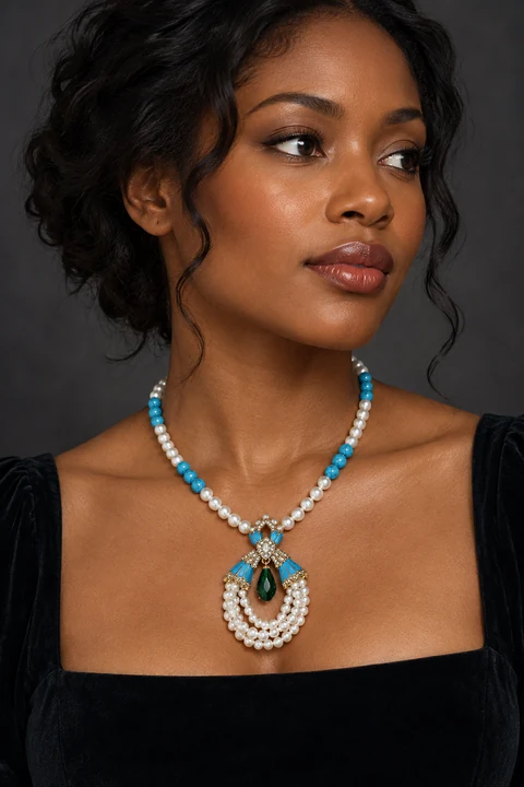 The Marion Éclat Necklace worn on a model — AI-generated styling preview