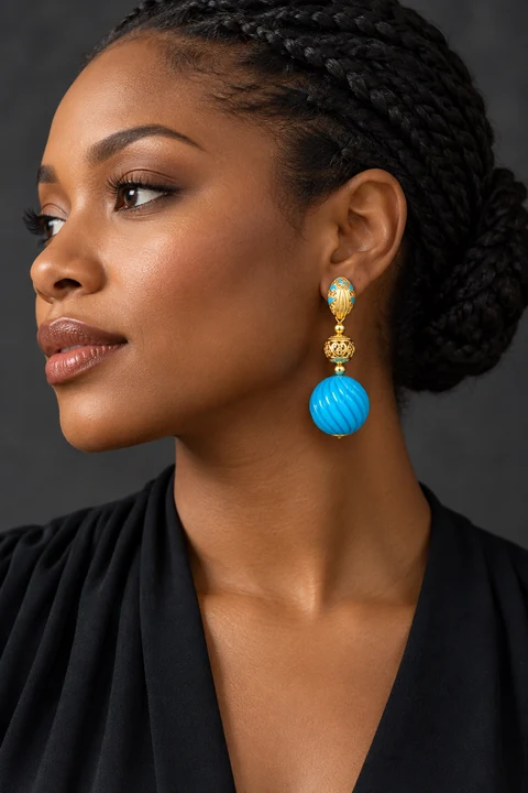 The Louise Sonata Earrings worn on a model — AI-generated styling preview