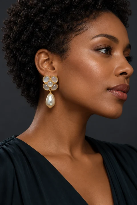 The Capucine Fleur Earrings worn on a model — AI-generated styling preview