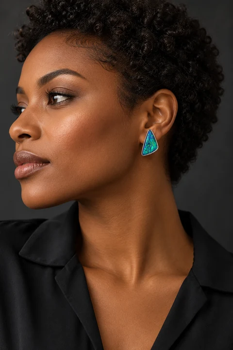 The Hortense Romance Earrings worn on a model — AI-generated styling preview