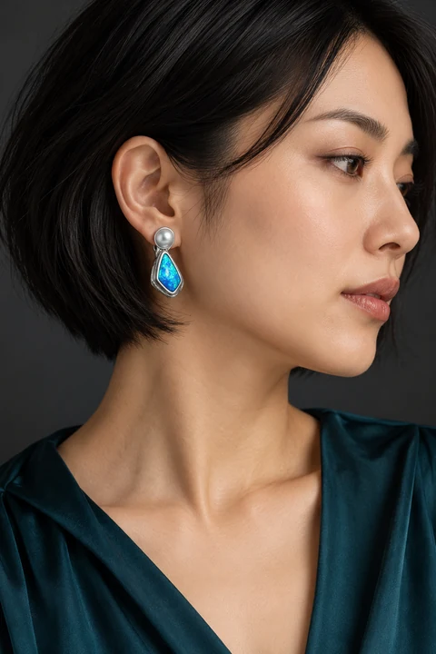 The Dahlia Jardin Earrings worn on a model — AI-generated styling preview