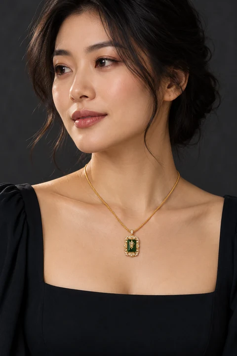 The Sidonie Sonnet Necklace worn on a model — AI-generated styling preview