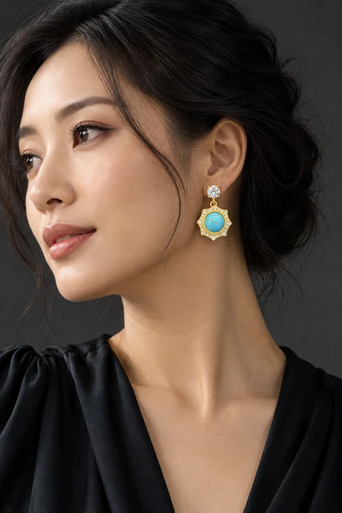 The Héloïse Fable Earrings worn on a model — AI-generated styling preview
