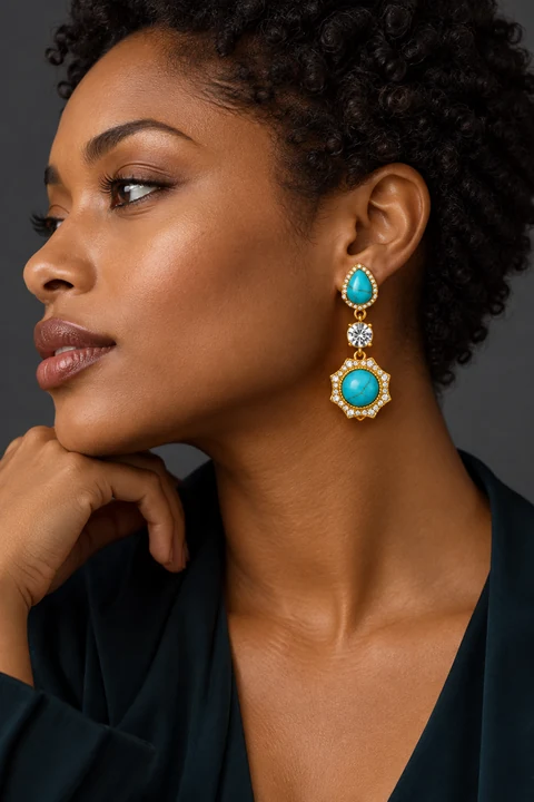 The Héloïse Fable Earrings worn on a model — AI-generated styling preview