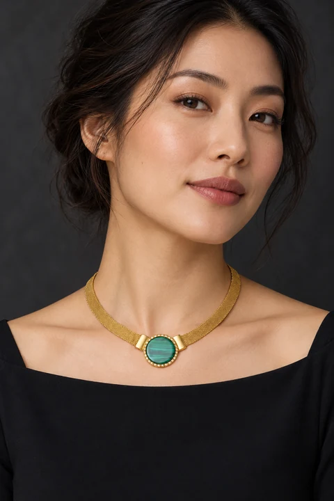 The Mélanie Waltz Necklace worn on a model — AI-generated styling preview