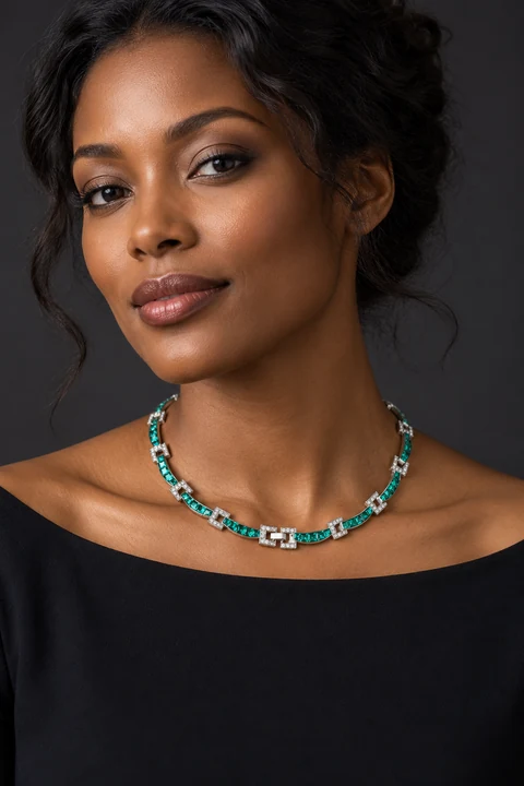 The Alice Jardin Necklace worn on a model — AI-generated styling preview