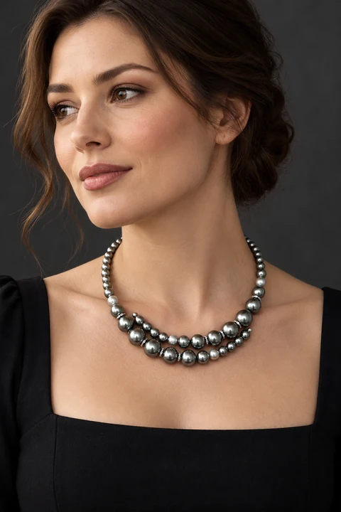 The Sabine Fleur Grey Necklace worn on a model — AI-generated styling preview