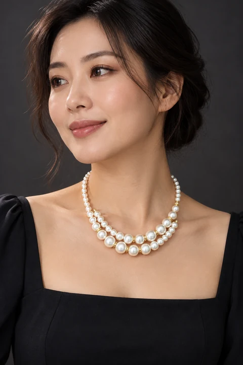 The Sabine Fleur White Necklace worn on a model — AI-generated styling preview