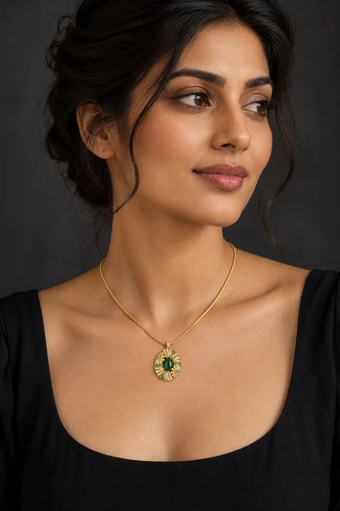 The Valentina Gold-Tone Necklace worn on a model — AI-generated styling preview