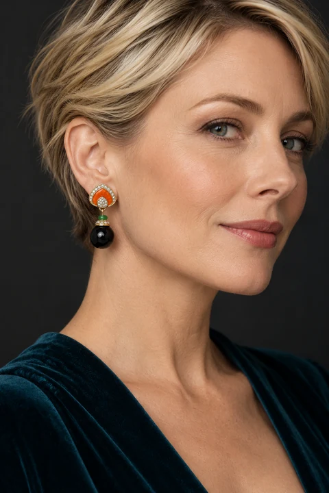 The Margot Poème Earrings worn on a model — AI-generated styling preview