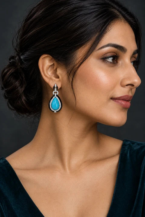The Julie Éclat Earrings worn on a model — AI-generated styling preview