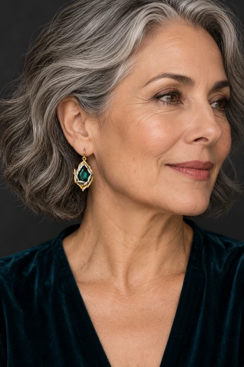 The Alba Romance Earrings worn on a model — AI-generated styling preview