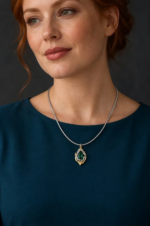 The Alba Romance Necklace worn on a model — AI-generated styling preview