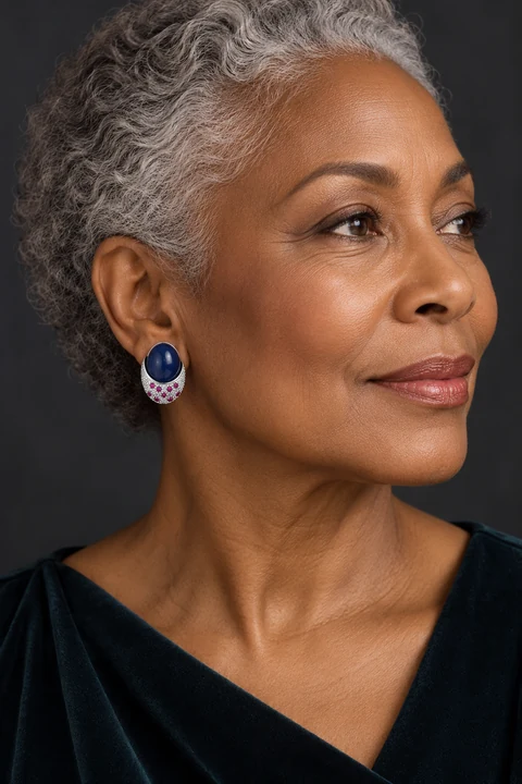 The Ariane Nocturne Earrings worn on a model — AI-generated styling preview