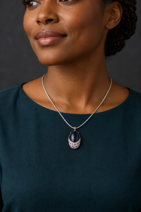 The Ariane Nocturne Necklace worn on a model — AI-generated styling preview