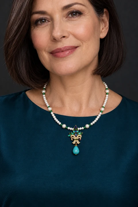 The Léonie Poème Necklace worn on a model — AI-generated styling preview