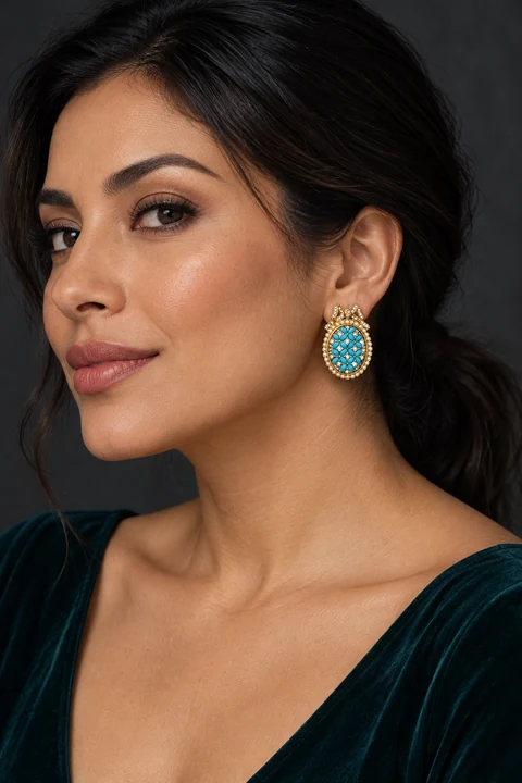 The Raphaëlle Waltz Earrings worn on a model — AI-generated styling preview