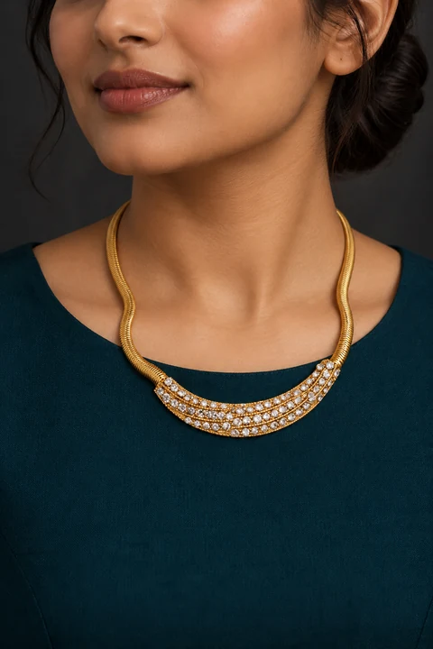 The Élise Arabesque Necklace worn on a model — AI-generated styling preview