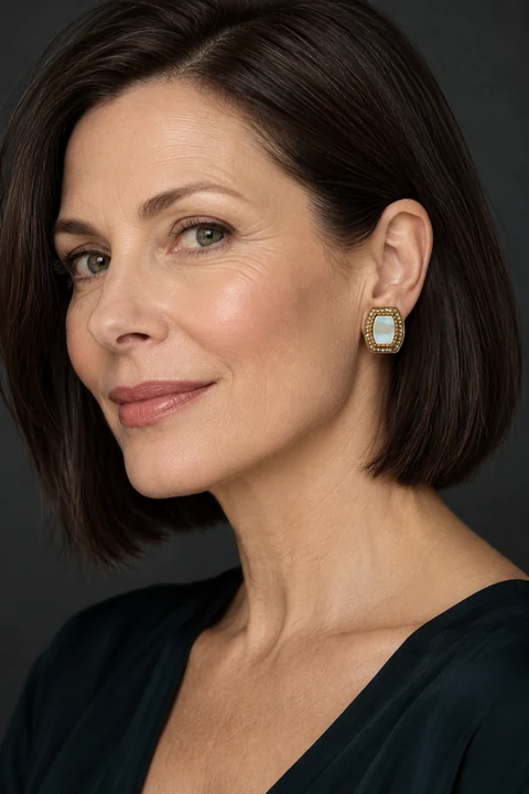 The Romy Nocturne Earrings worn on a model — AI-generated styling preview